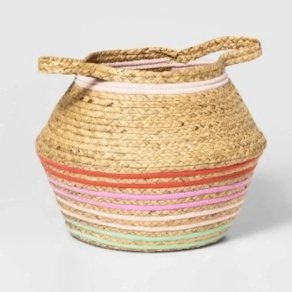 Pillowfort Large Water Hyacinth & Coiled‎ Rope Stripe Bin Collapsible - Target